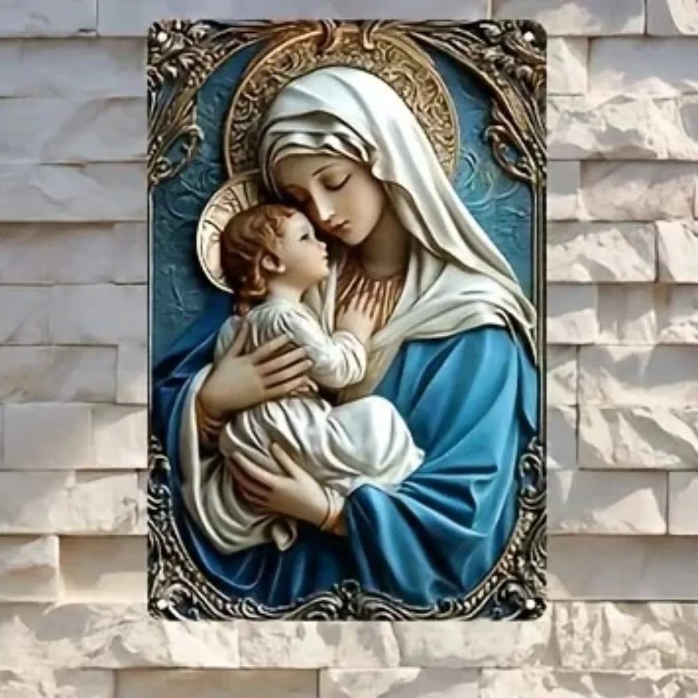 2026 Madonna Religious Plaque-Aluminum Indoor Decor | Pre-Drilled Wall Hanging with English Text|Spiritual Gift for Faith-Based 
