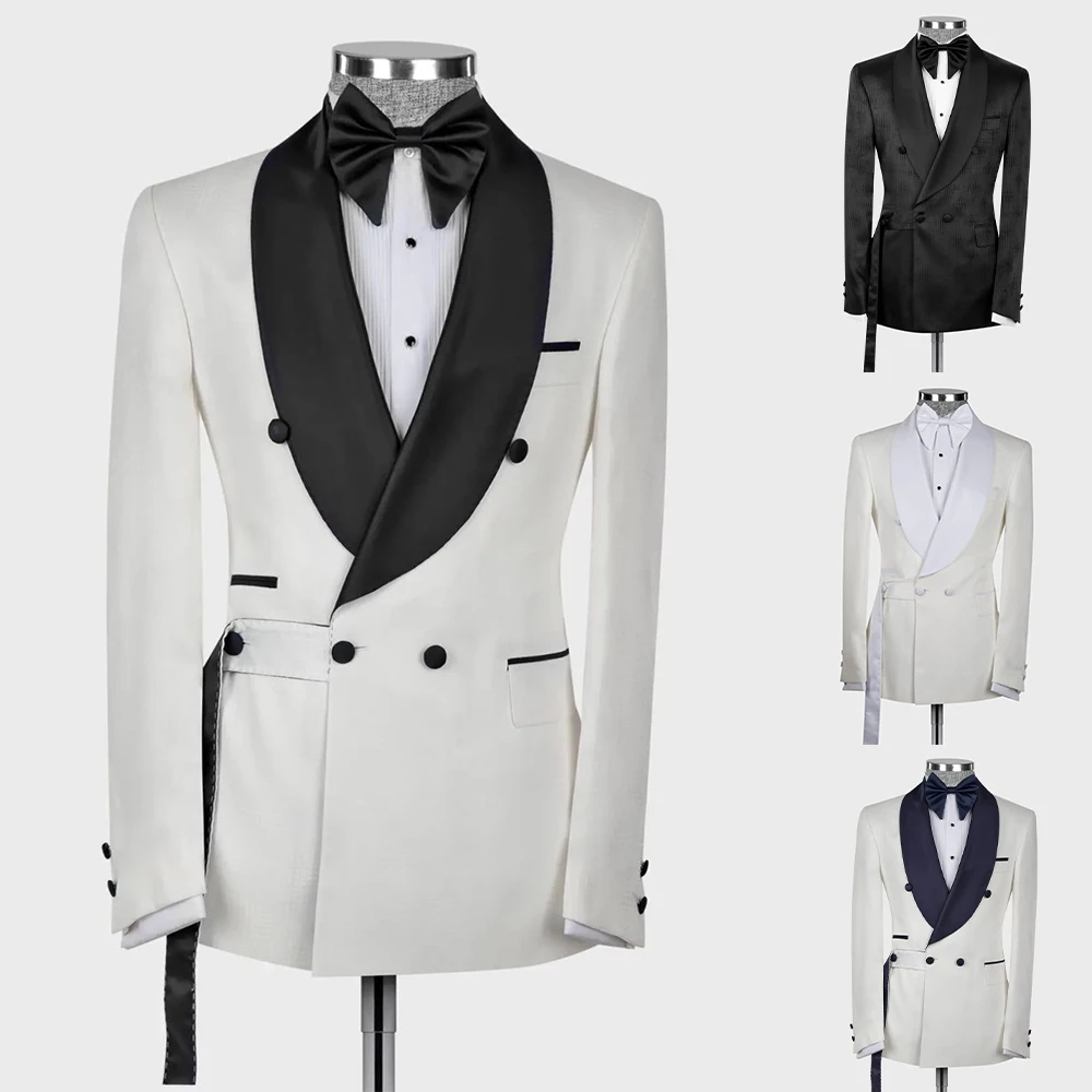 Esmoquin de boda para hombre, chal blanco y negro con solapa, abrigo de noche para novio, ropa de fiesta de cumpleaños, una pieza