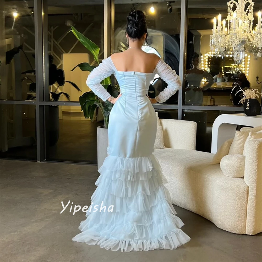 Jiayigong  Prom Formal Off The Shoulder A-line Tulle Pleat Floor-Length Satin Bespoke Occasion Dresses Evening