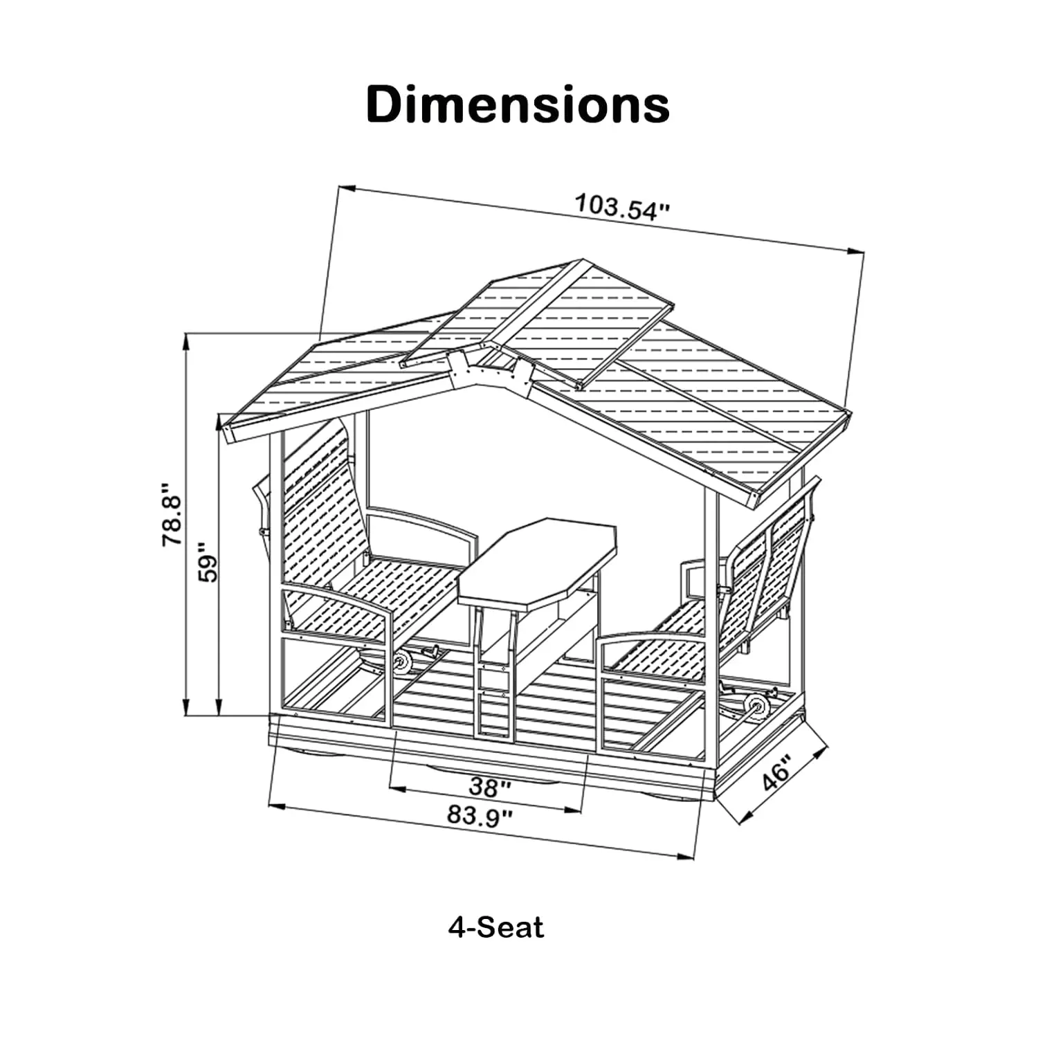 4-Seat Hardtop Porch Swing, 1500 lbs Aluminum Glider Bench with Table & Storage Shelf for Backyard, Customized
