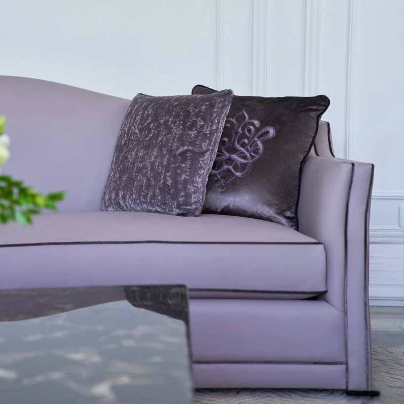 Straight row multi-person lavender purple leather living room store classic sofa