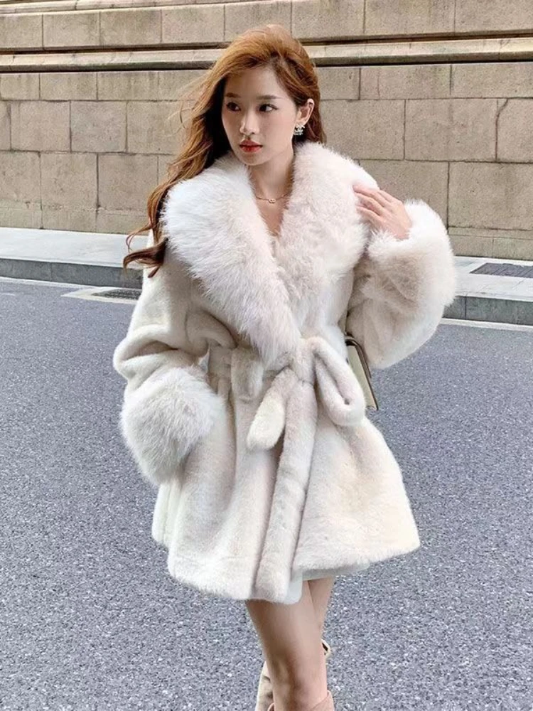 Belt Outerwear Autumn Winter Women Thick Warm Long Coat Solid Color Turn Down Collar Maxi Warm Jackets Thick Elegant Coat