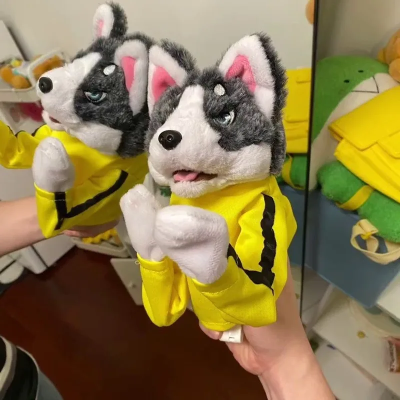 Colpisci il prodotto Boxe Cane Peluche Husky Kung Fu Cane Attivato dalla voce Burattino a mano Interattivo Boxe Cane Bambola Giocattoli Regalo per il capretto