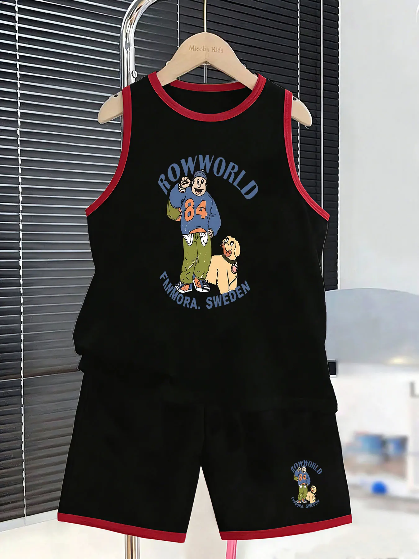 Boys' Trendy Character-Style Vest and Shorts Set, creating a personalized summer fashion look. Made with skin-friendly and breat