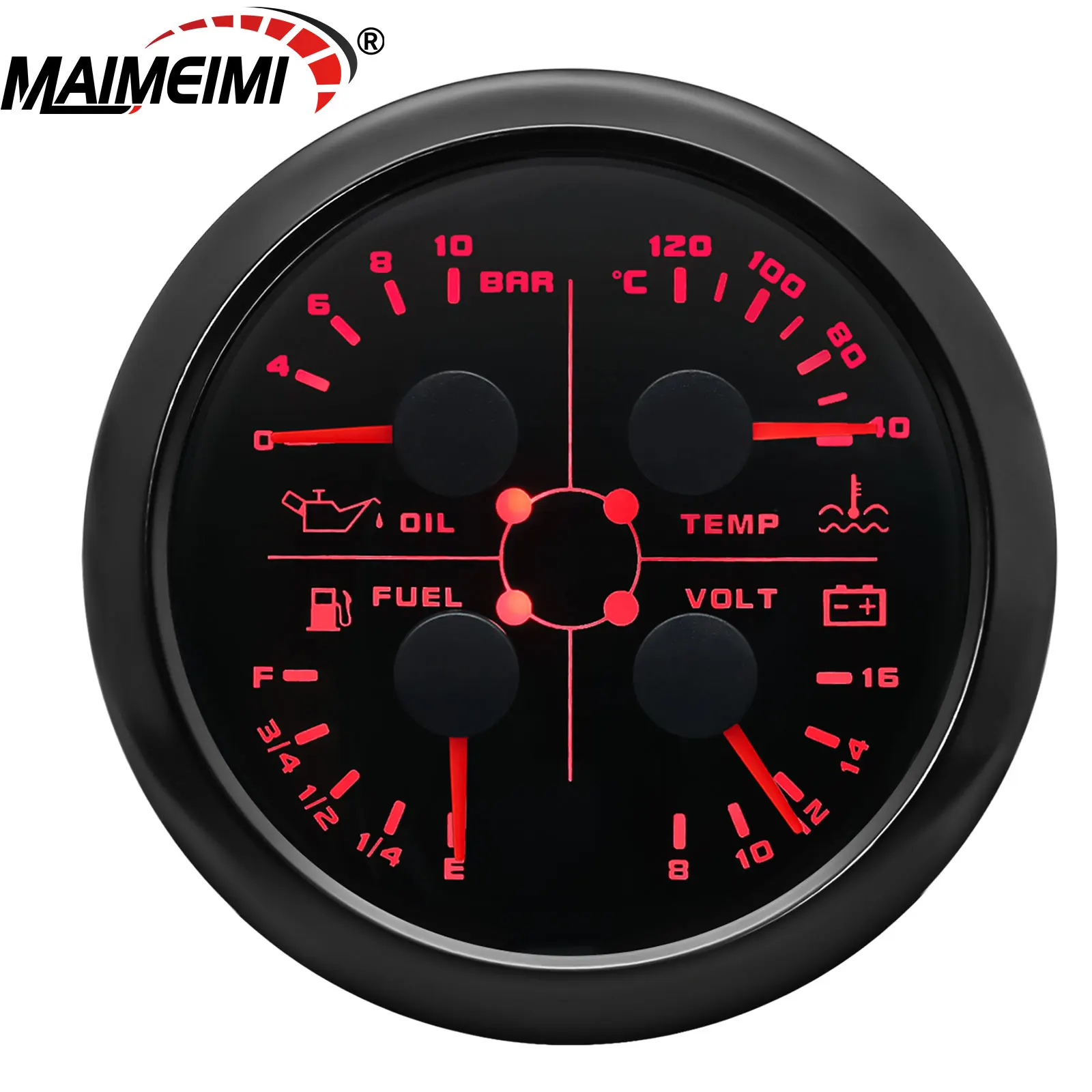 

85MM 4 in 1 Car Oil Pressure Water Temp Gauge 7-Color Backlight 12V 24V Fuel Level Voltage Gauge For Car Boat Marine