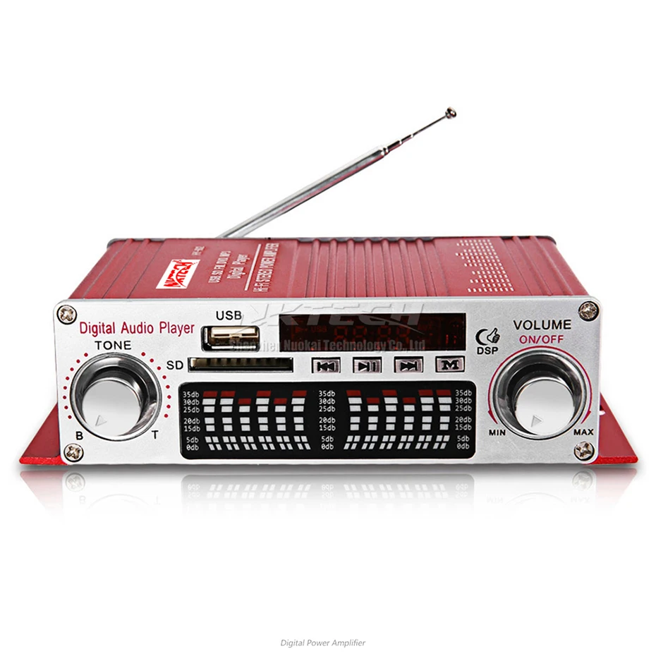 NKTECH HY-602 Car Digital Player Audio Power Amplifier 2CH 20W RMS DSP Hi-Fi Stereo TF USB FM DVD MP3 IR Remote Tone Volume Home