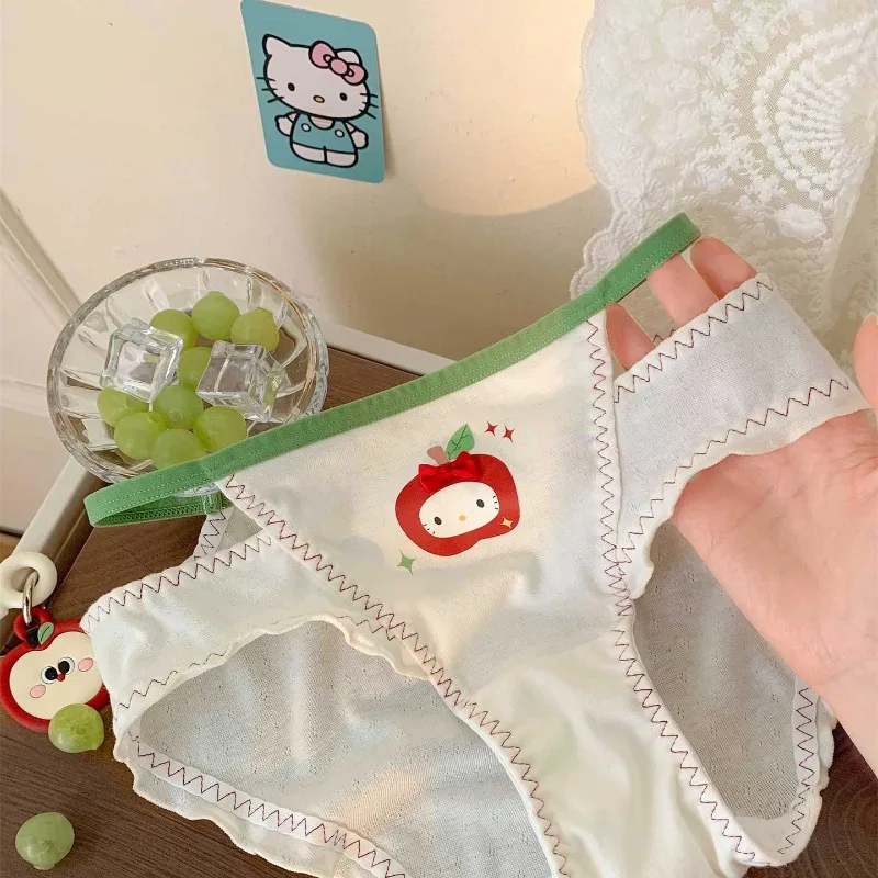 Kawaii Hellokitty Transform Apple Anime Girls Underwear Women Summer Thin Strap Hollow Breathable Thin Lingerie Sweet Panties
