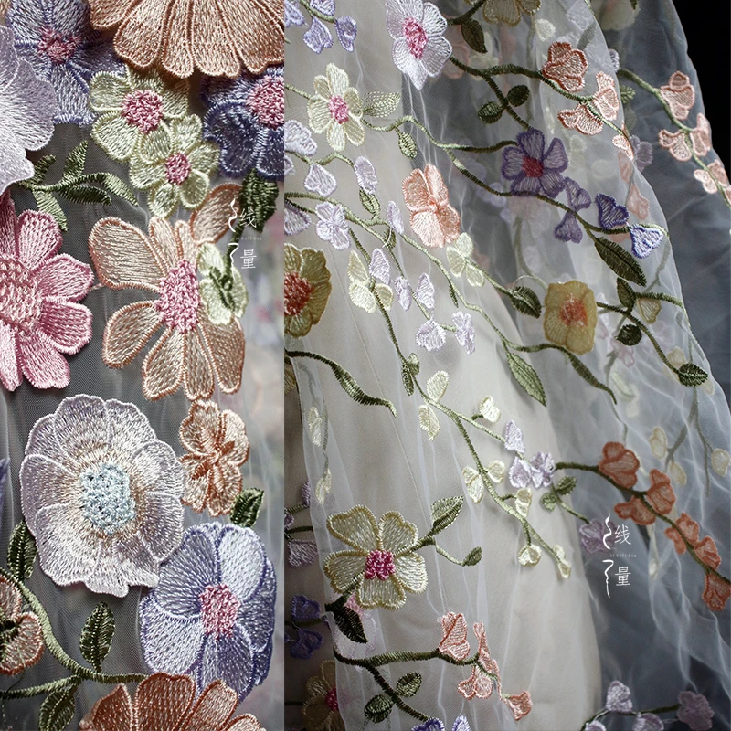 

Colorful Embroidered Mesh Fabric for Handmade Diy Sewing Dresses Skirts Clothing Designer Fabrics Cloth Material