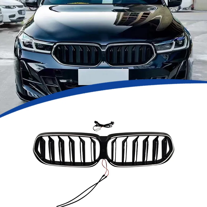 Für 2022-2025 BMW 6er GT G32 Doppellinien Glänzend Schwarzer LED-Rennkühlergrill Karosserie-Kit
