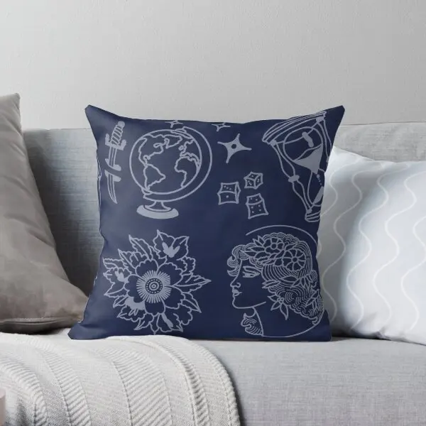 Vintage Tattoo Flash Sheet Cyanotype  Printing Throw Pillow Cover Decorative Home Car Throw Waist Pillows not include One Side