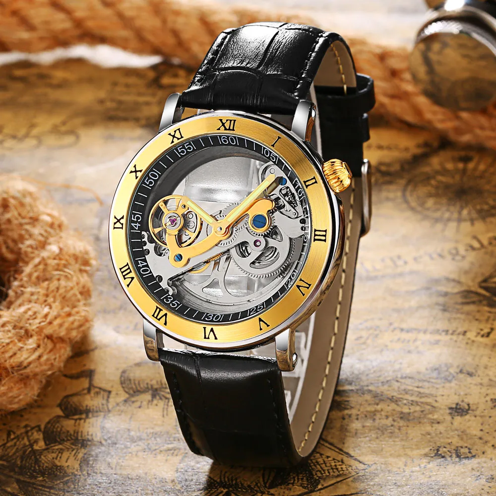 Unique Single Bridge Transparent Watch Men Luminous Hands Automatic Mechanical Wristwatches Men Tourbillon Watches Reloj Hombre