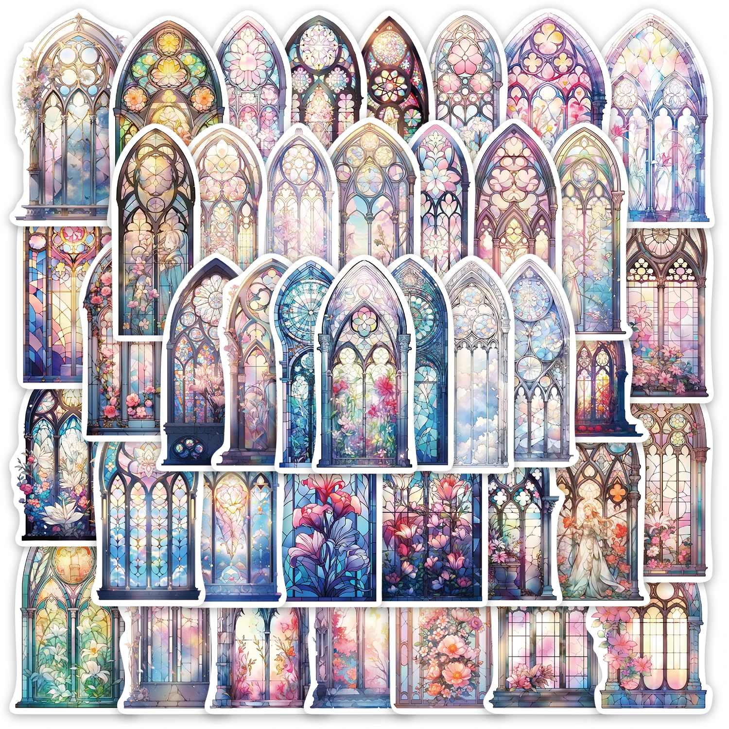 50PCS Church Window Fun Stickers DIY Phone Case Laptop Water Cup Computer Toy Stickers