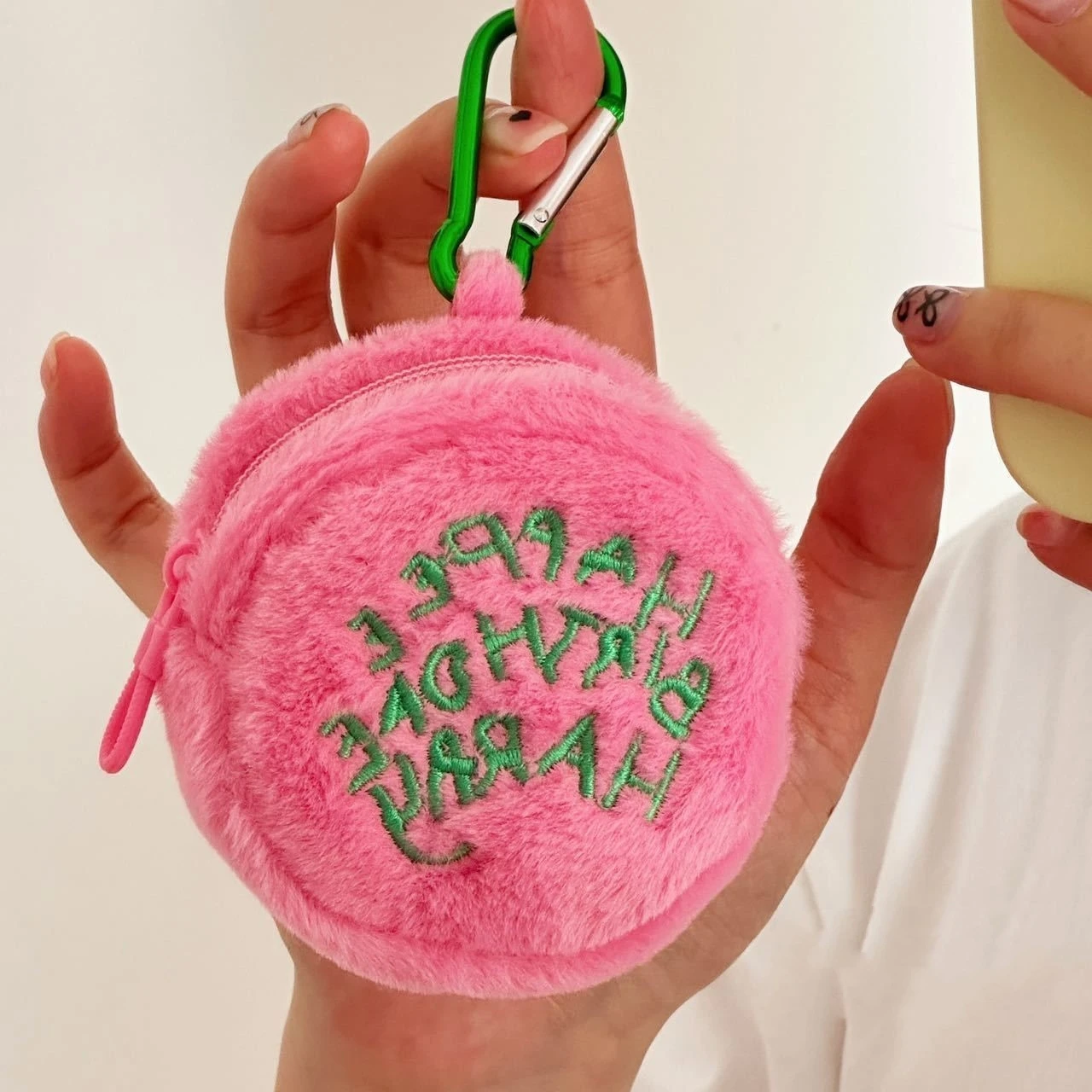 Pink Polka Dot Cute Plush Portable Wallet Mini Coin Purse Earphone Cable Organiser Coin Pouch Cake-Shaped Storage Bag