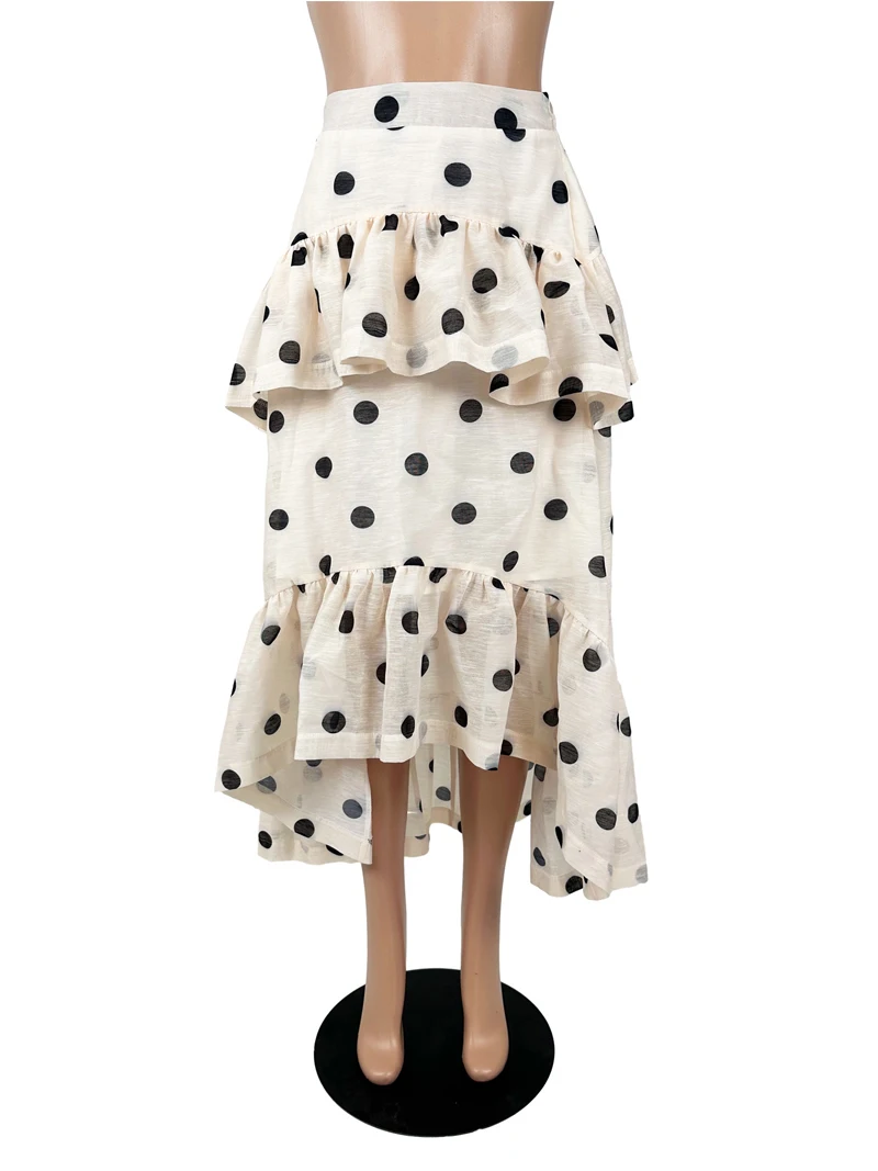 Jupe taille haute imprimée à pois pour femmes, nouvelle collection automne, robe superposée à volants, jupe longue de soirée élégante européenne et américaine