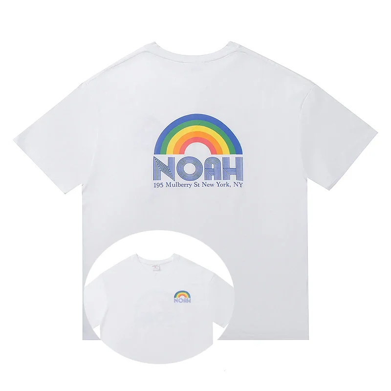 2024 High Street Americana Rainbow Short Sleeve NOAH T-shirt Youthful Men Women Dopamine Colour Round Neck All-match Noah Top