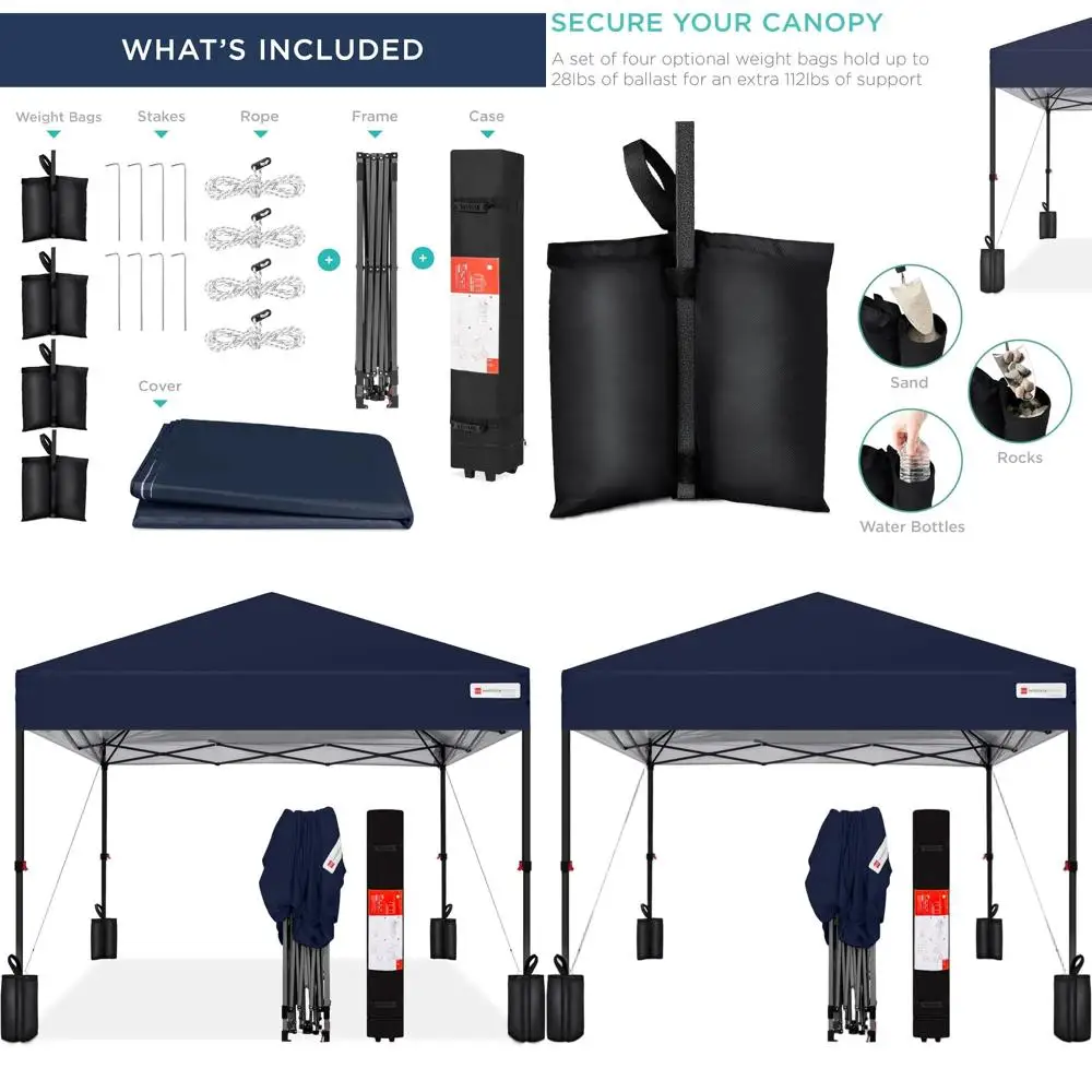 

Палатка-тент моментального развертывания 8x8 футов для 1 человека с простой установкой, сумкой для переноски и 4 утяжелителями - темно-синяя