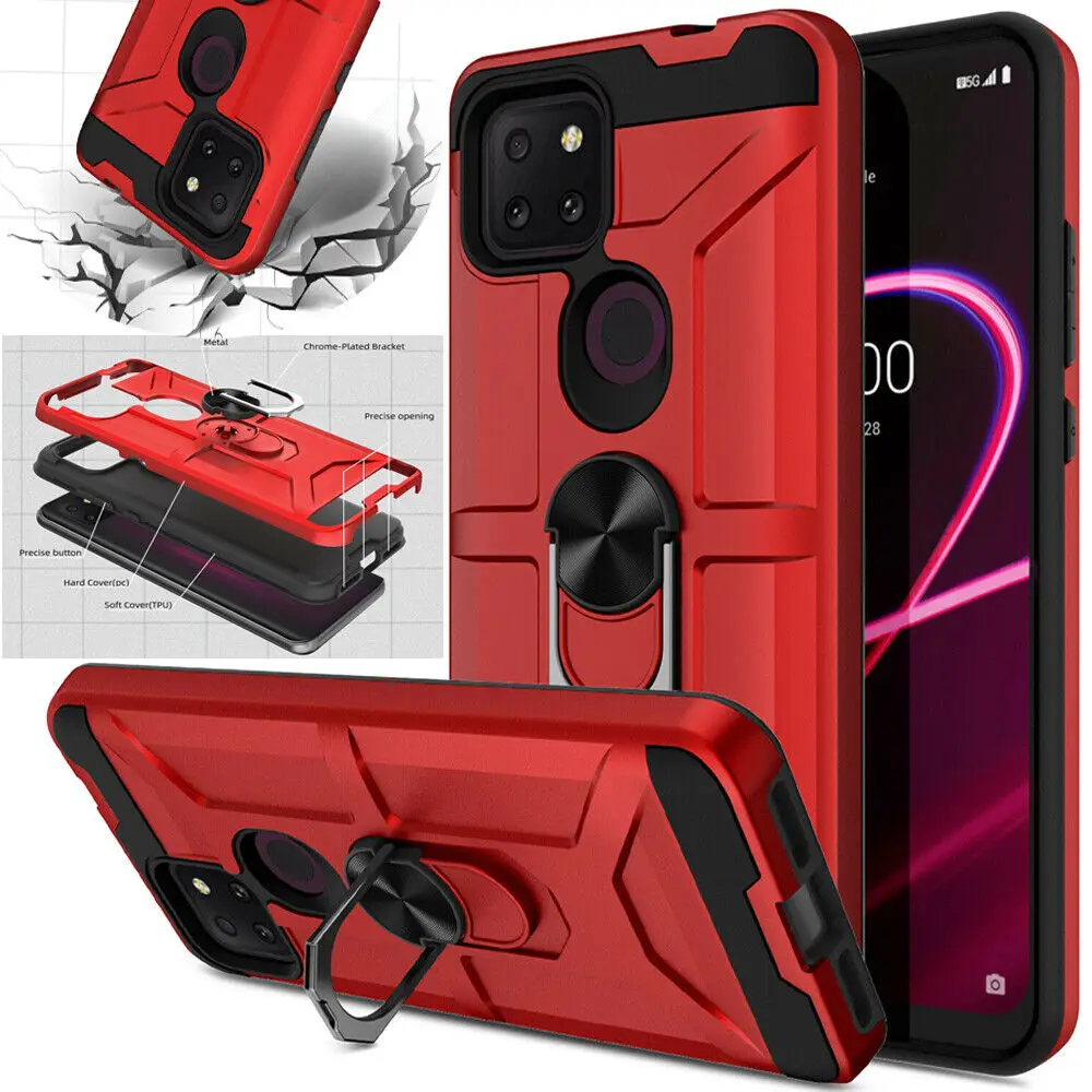 Mobile Phone Case with Magnetic Ring For T-Mobile Revvl V+Plus 5G Armor Case Shockproof Armor Hybrid Stand Holder Cover
