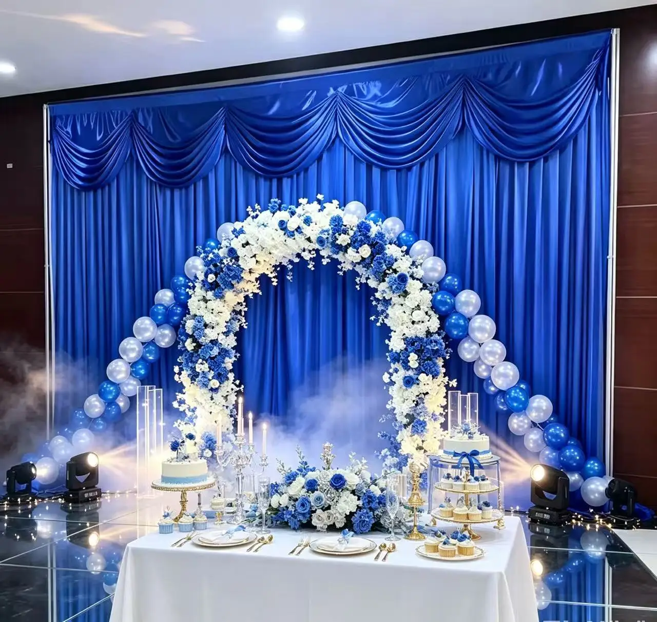 Royal Blue Wedding Backdrop Curtain With Swags Background Decoration Romantic Ice Silk Stage Curtains Panel Drapes Baby Shower