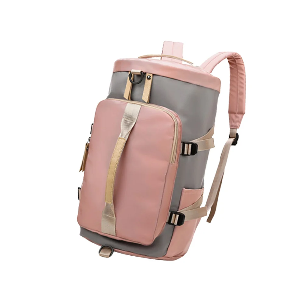 

Nylon Fitness Bag Large Capacity Versatile Travel Tote Bag Portable Backpack for Weekend Trip Gym Daily Use Pink Grey