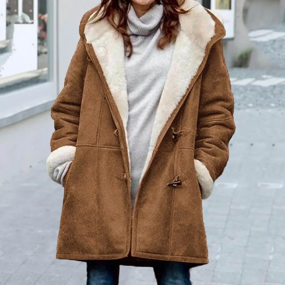 Popular Winter Overcoat  Hooded Winter Women Jacket  Single Breasted Furry Overcoat