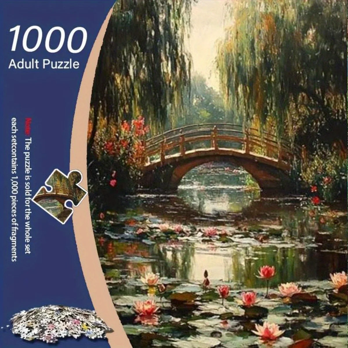 1,000pcs of Fun Puzzles - Monet Water Lily Pond - Impressionist Landscape Painting - Pastel Colors - Home Decor for Living Roo