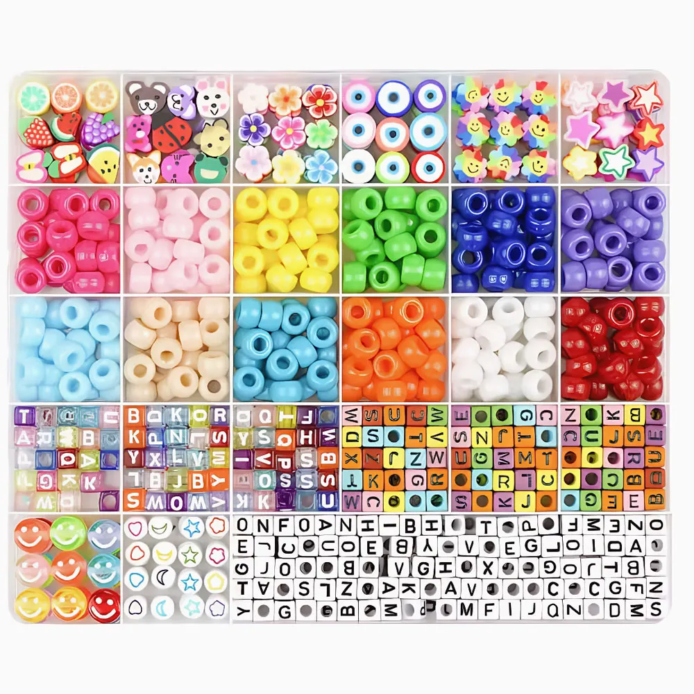 1 صندوق مجموعة صنع الأساور المختلطة ، الخرز لصنع الأساور المهر الخرز بوليمر كلاي الخرز رسالة الخرز لصنع المجوهرات ﻿