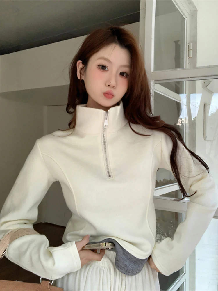 

Spring Season Stand Collar f Zip Color Blo Base irt Women Casual High-End Feel Long Sve T-irt Inner Wear