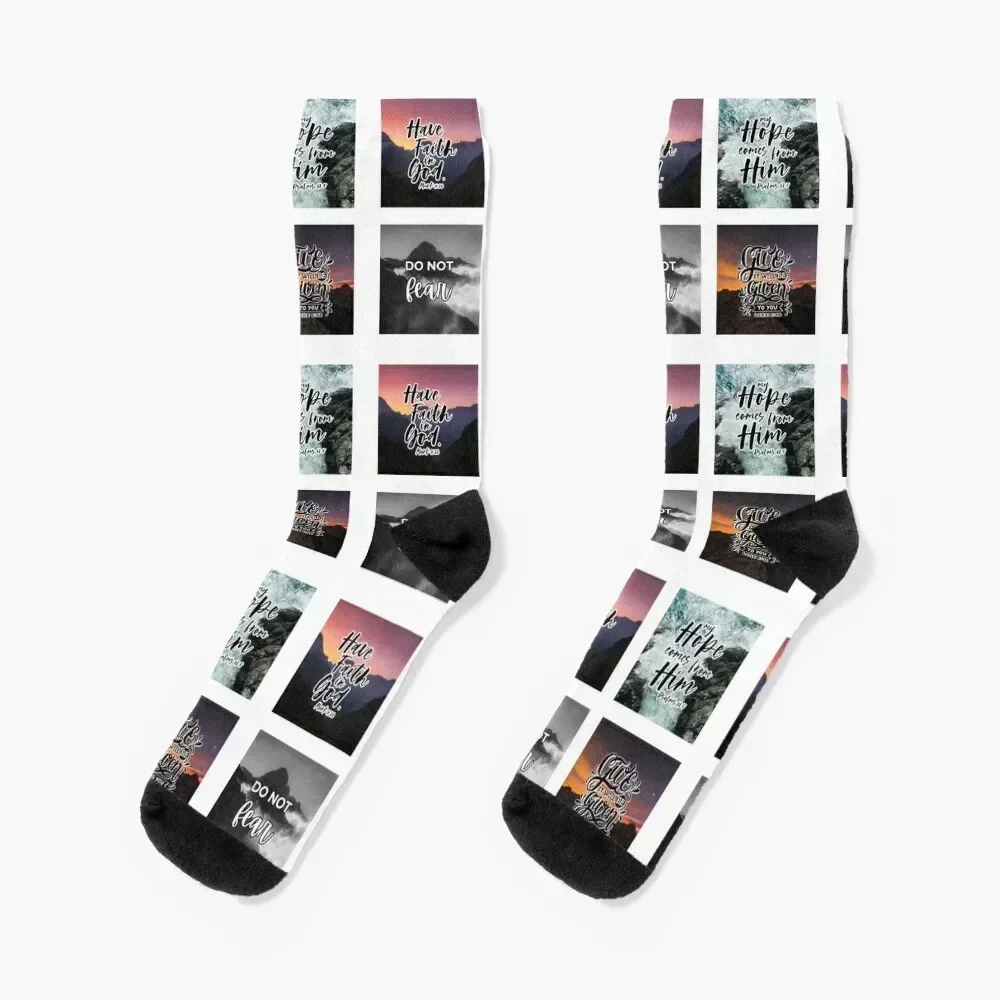 Christian Bible verse Sticker Pack With Nature Photography Background Socks sport christmass gift luxury Socks For Man Women's