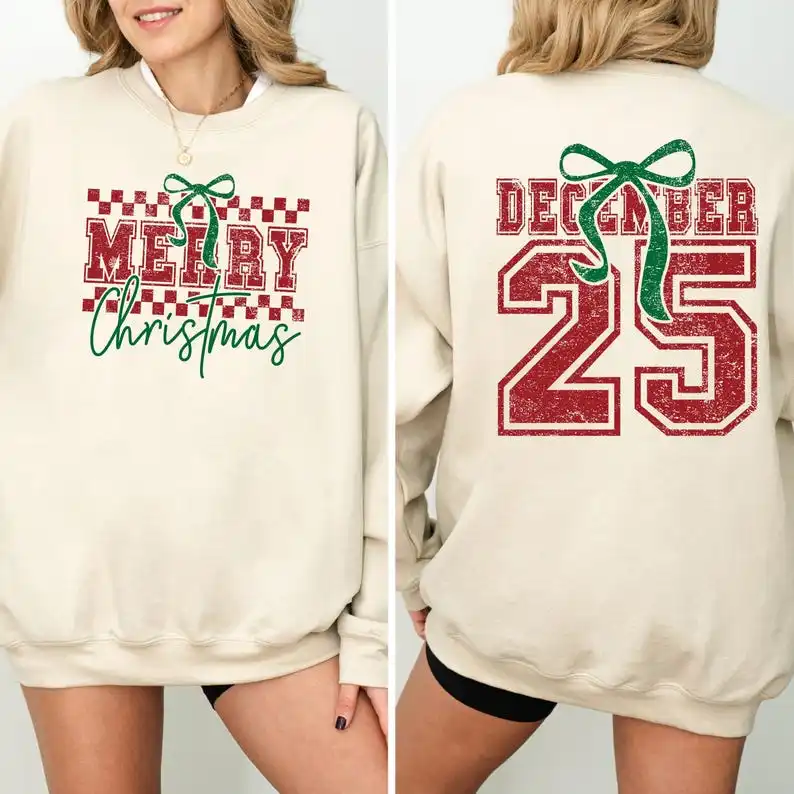 

Merry Christmas Sweatshirt: Retro Holiday Shirt with December 25 Print New in Hoodies & Sweatshirts Roupas Feminina Pullover