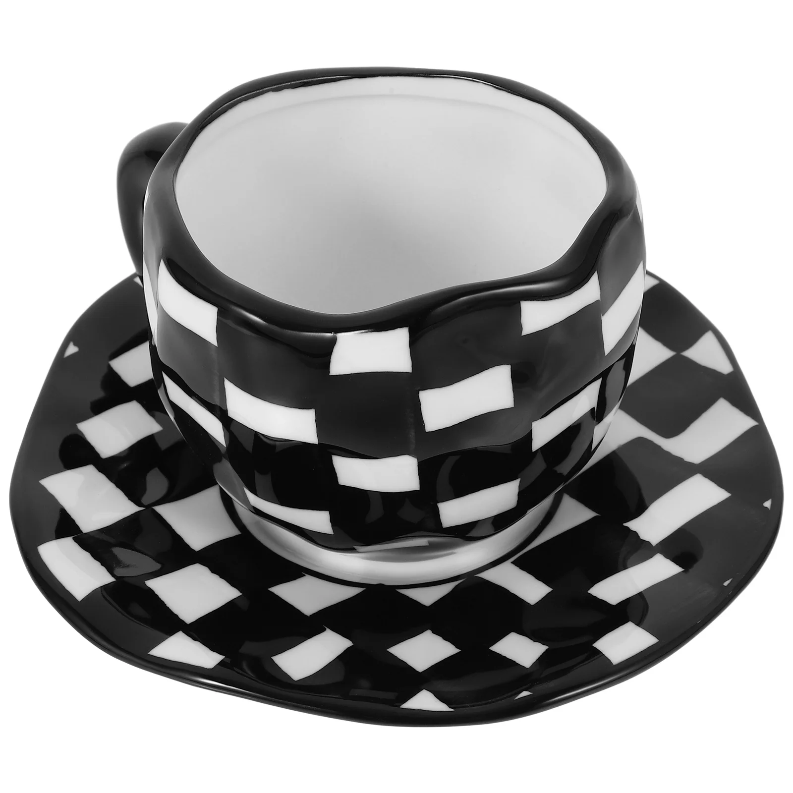

1Set Checkered Ceramic Coffee Cup Saucer Sturdy Mug for Home Office Cafe Restaurant Tea Coffee Checkered Mug with Saucer