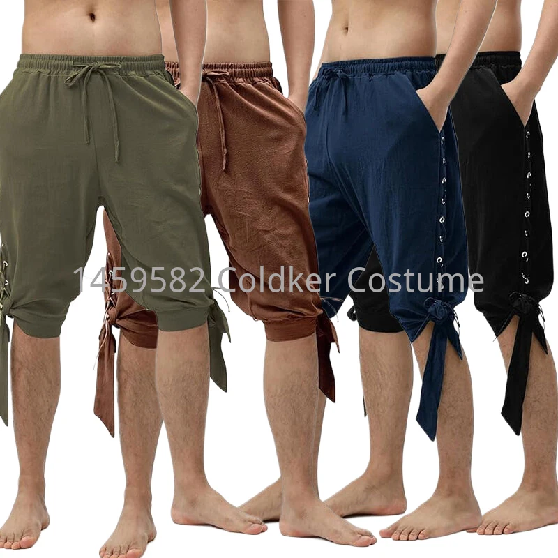 Men Pirate Pants 3/4 Medieval Renaissance Viking Cosplay Horseman Peasant Castaways Costume Bloomers Trousers