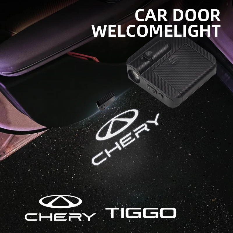 1/2 pçs para chery tiggo 3 5 7 8 pro logotipo jaecoo j7 j8 exeed jetour x70 porta do carro hd lâmpadas led projetor cortesia luzes de boas-vindas