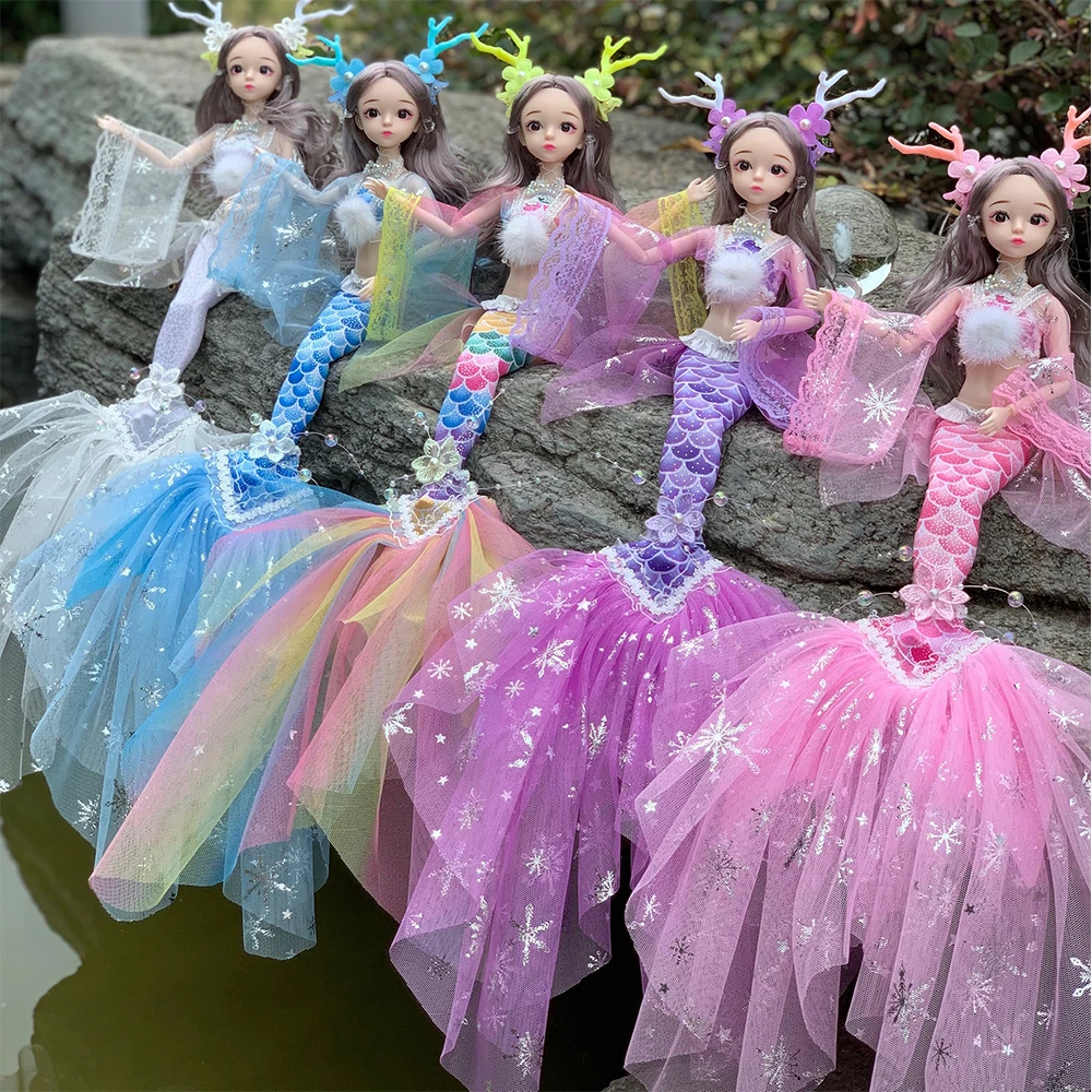 30cm Wedding Mermaid Doll Elf Princess Doll with Antlers Headdress Fairy Figure Toys Decoration DIY Birthday Gifts for Girls