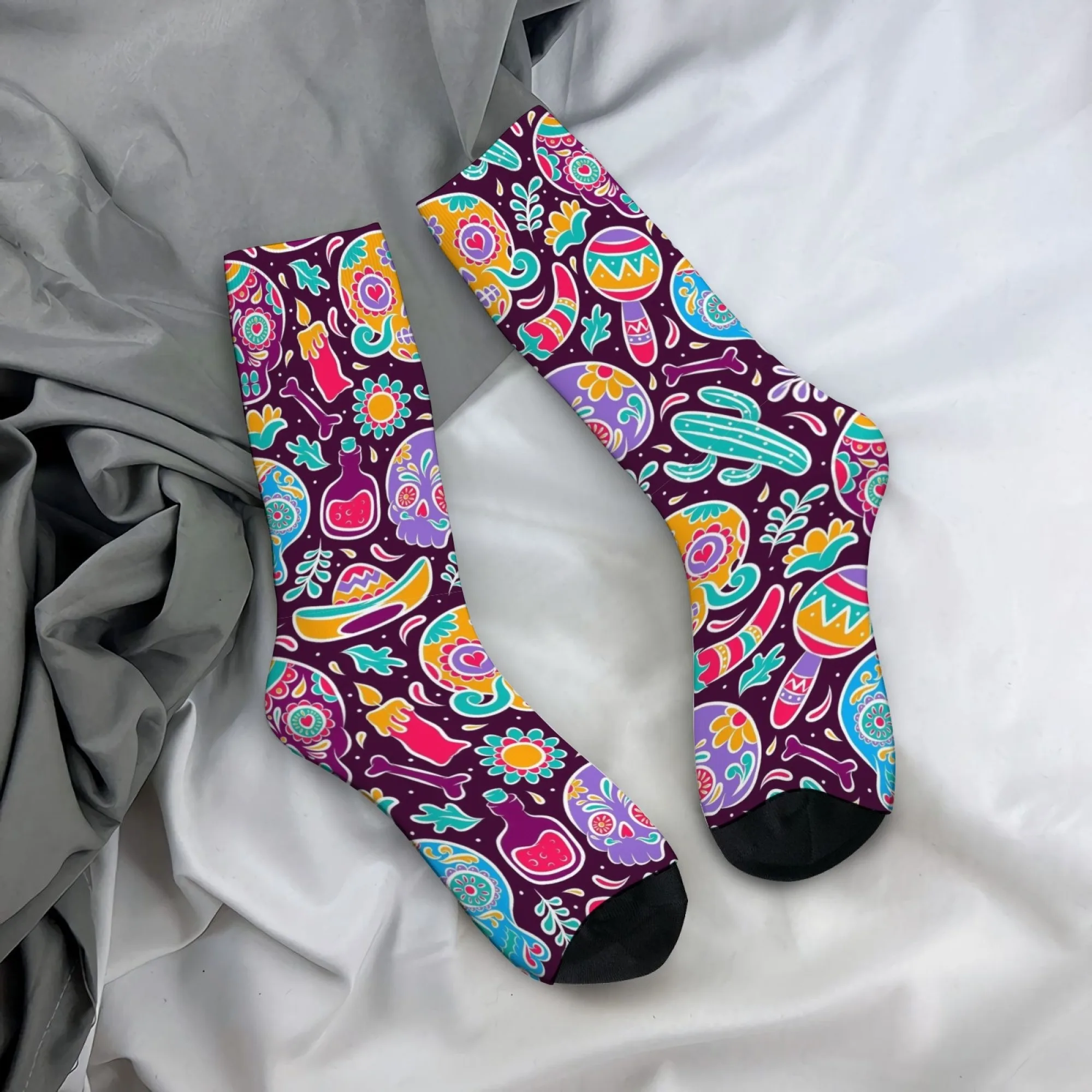 

Day of the Dead Sugar Skull Print Socks Harajuku Retro Style Casual Fashion Men's Socks Breathable Non-Slip Outdoor Sports Socks