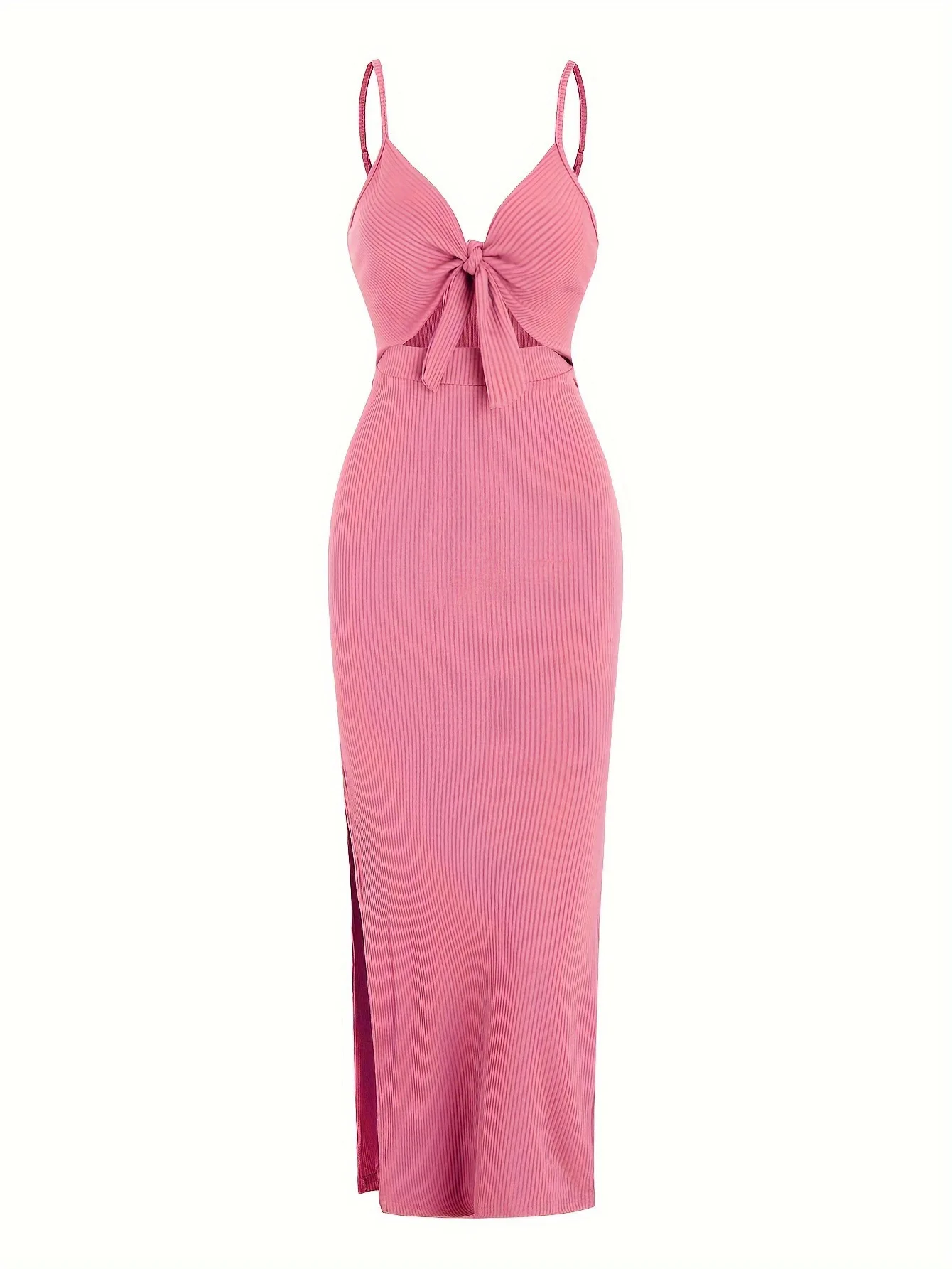 Robe longue tricotée simple sans manches à bretelles, style Europe et Amérique, pour le printemps et l'été, avec dos nu et décolleté sexy. P6L4