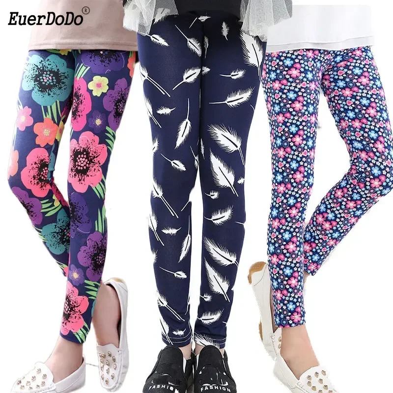 Girls Flower Leggings Kids Pencil Pant Teenagers Slim Trousers 2024 Spring Autumn 12 14 Years Children\'s Clothing