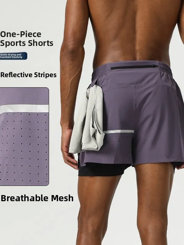 Ultra-Lightweight Quick-Dry Breathable Running Marathon Shorts Men's Sport Three-Quarter Length Two-In-One Training Pants