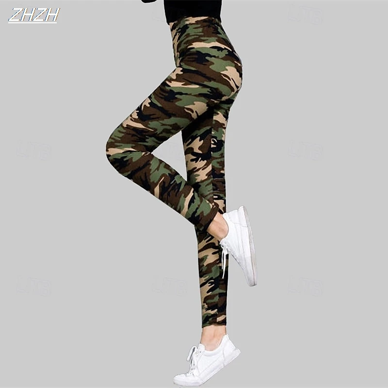 Leggings de mujer con estampado de camuflaje, pantalones para exteriores, pantalones de poliéster, LICRA, cintura elástica, Control, ropa de calle de otoño e invierno