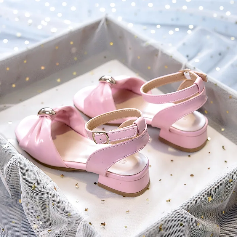 Girls Party Sandals 2026 Summer Rhinestone Bow Soft Sole Princess Heels Fashion Student Dress Shoes