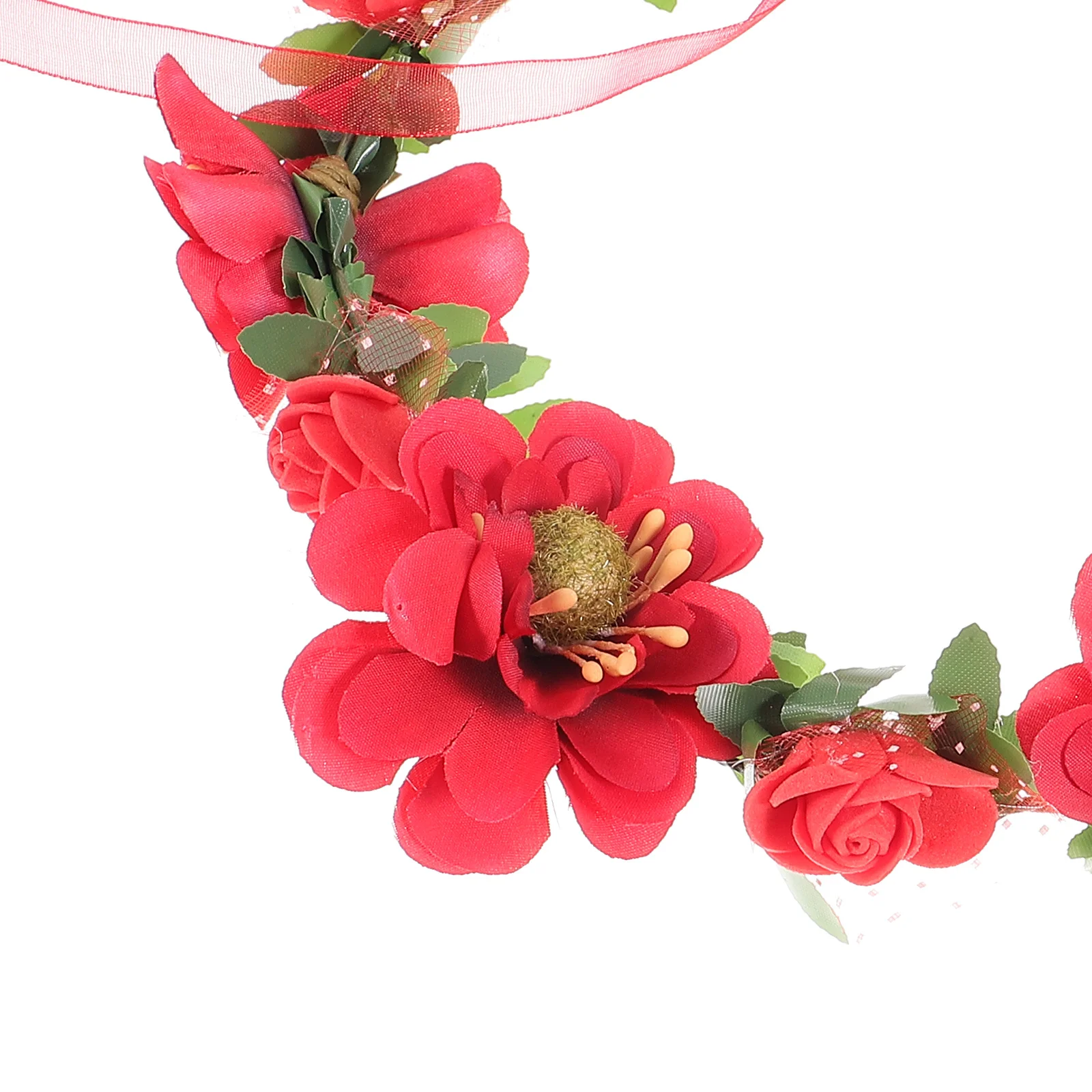 

Women Bohemia Red Floral Hairband Natural Blooming Adjustable Headband Wedding Party Bridal Wreath Flower Girl Crown Floral