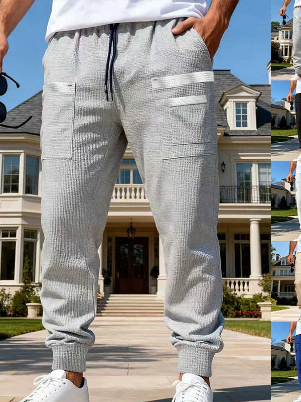 

Loose Wfle Workwear Sweatpants Outdoor Casual Trousers Men's Straight Leg Polyester Fiber mid Waist Ele Sle Pure Color