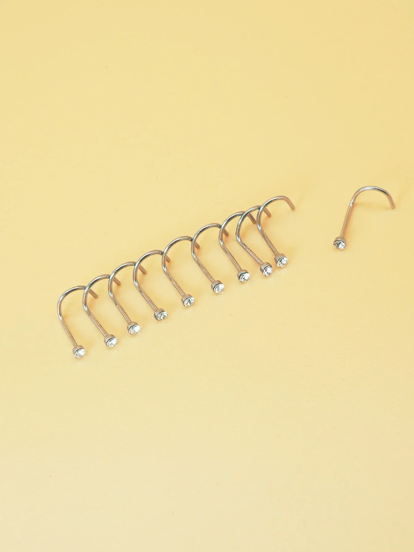 10 Piezas de Piercings de Nariz de Acero Inoxidable con Diamantes de Imitación, Joyería Curva Tipo Barbell