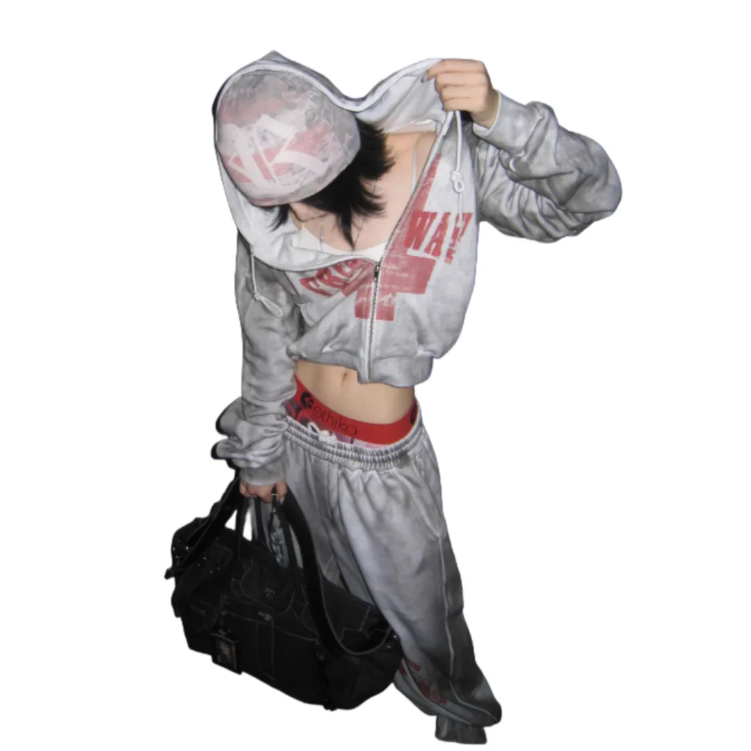 Women's Crop Top Hoodies 2025 Autumn Winter Women Cardigan New Subculture Short Hoodie Jacket Print Vintage Washed Top