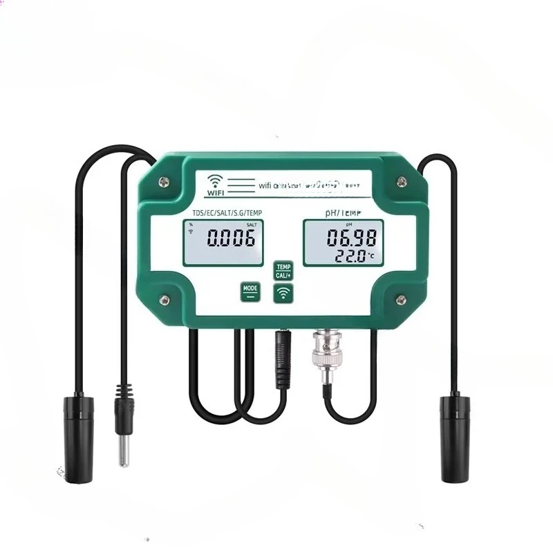 Adaptado para el probador de calidad del agua en línea WiFi Probador de calidad del agua del pecera de PH/TDS/EC/SG/salinidad seis en uno