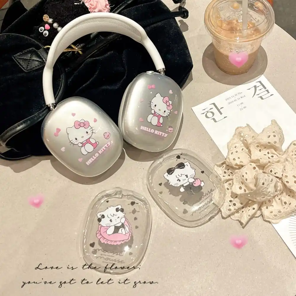 Hot Cute Cartoon Anime Role Hello Kitty Earphone Protective Case for AirPods MAX Soft Lovely Transparent Anti-fall Protect Cover