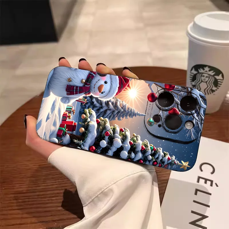 Creative Winter Cute Snowman Christmas Tree Pattern Case For iPhone 17 16 Pro Max 15 14 13 12 11 XS XR 7 8 Plus 16E 17 Air Cover - náhled 2