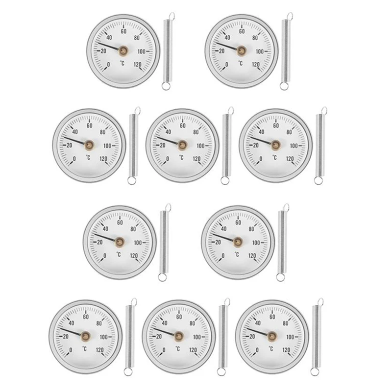 

10 PCS 63Mm Thermometer Pipe Clip-On Dial Thermometer With Spring,Range 0-120℃, Aluminum Case