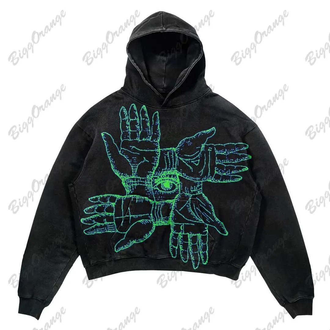 Sudadera con capucha de gran tamaño con estampado de calavera Vintage para adolescentes, ropa de calle Hip Hop, sudaderas góticas sueltas de algodón, Tops Unisex