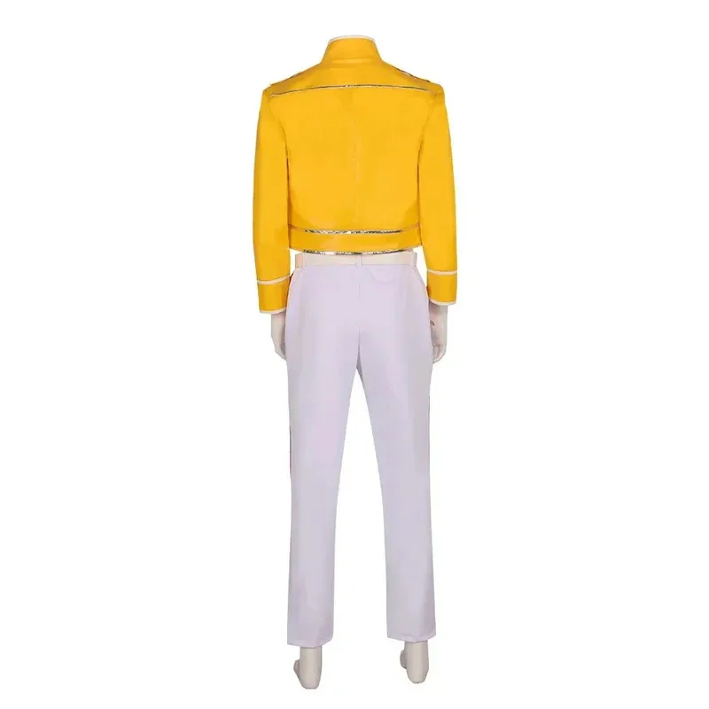 Anime Queen Lead Vocals Freddie Mercury Cosplay Costume Yellow Leather Jacket Coat Unisex Halloween Carnival Outfits