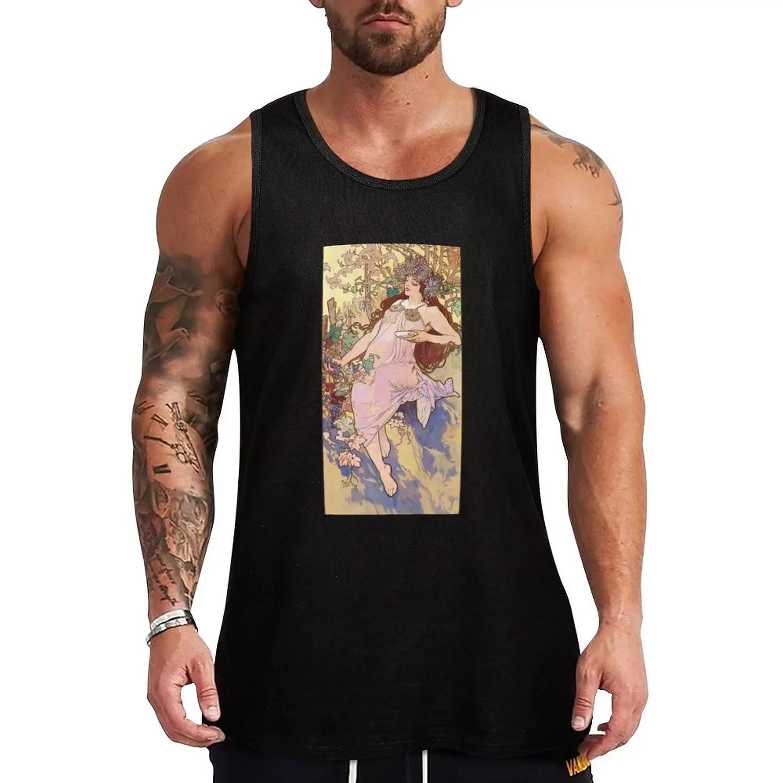 

HD. Spring, by Alphonse Mucha (1896) High Definition Tank Top T-shirt men Short sleeve